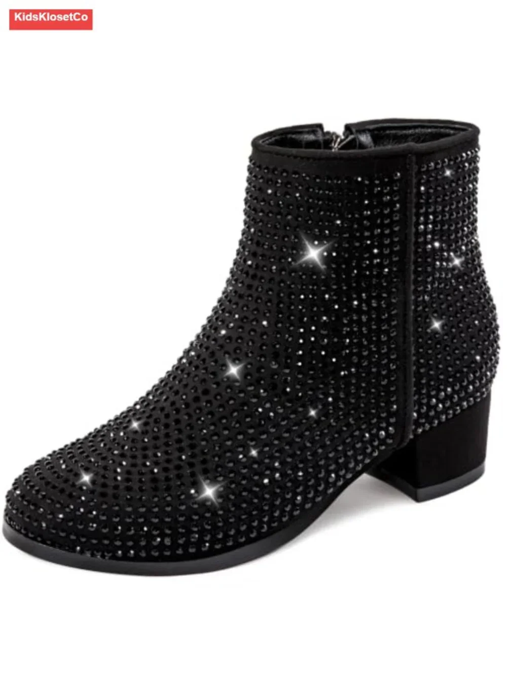 Girls Ankle Booties Low Chunky Heel Side Zipper PU Boots